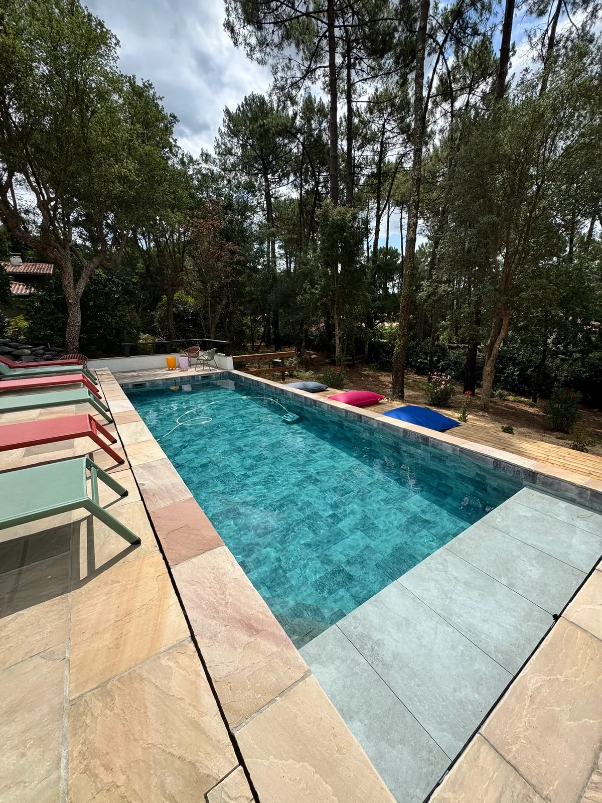 Le grand bassin ouvert sur la forêt de pins